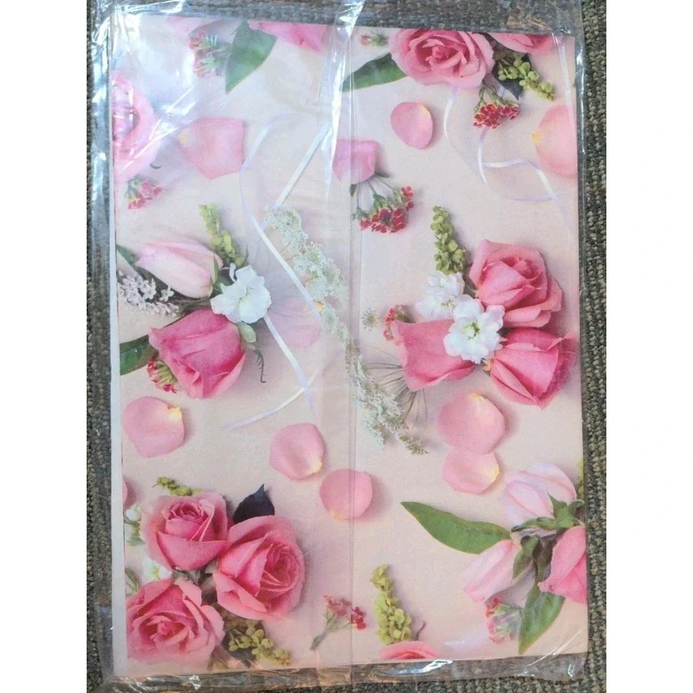 Vintage Pink Rose Gift Wrap Gibson‎ 2 Pk + 1, 5 Sheets NOS Flowers Valentines